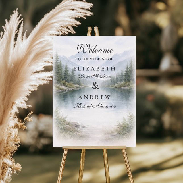 Minimalist Pine Forest Landscape Wedding Foam Board (Creator Uploaded)