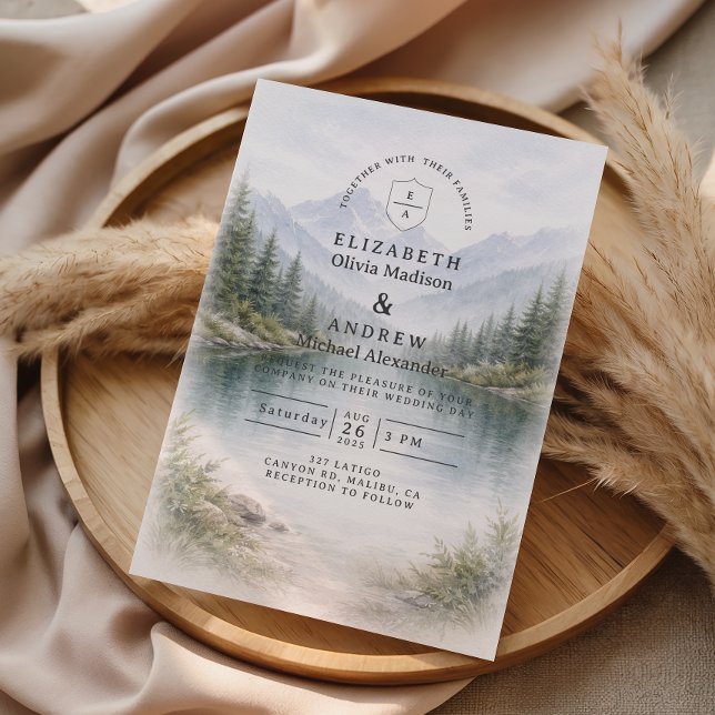 Minimalist Pine Forest Landscape Wedding Invitation (Creator Uploaded)
