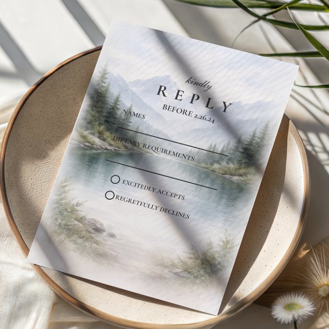 Minimalist Pine Forest Landscape Wedding RSVP Card (Creator Uploaded)