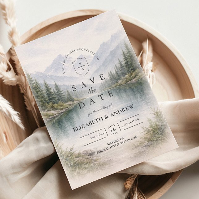 Minimalist Pine Forest Landscape Wedding Save The Date (Creator Uploaded)