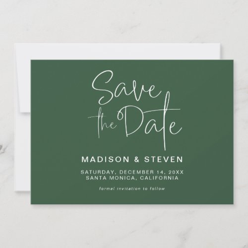 Minimalist Pine Green Script Typography Wedding  Save The Date