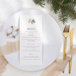 Minimalist Pine Leaves & Pine Cones Winter Wedding Menu<br><div class="desc">Elegant winter wedding menus featuring a watercolor pine tree branch with a pine cone. Personalize with your names and wedding date and menu.</div>