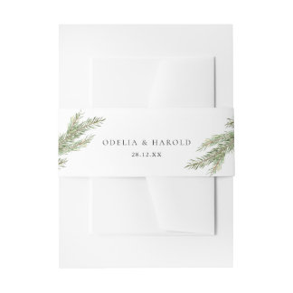 Minimalist Pine Tree Branch Wedding Invitation Belly Band