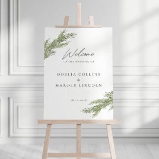 Minimalist Pine Tree Branch Winter Wedding Welcome Foam Board
