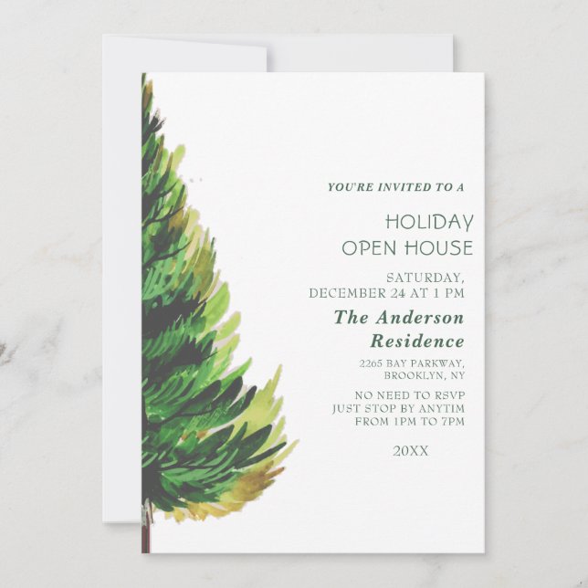 Minimalist Pine Tree Christmas Holiday Open House Invitation (Front)