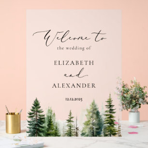 Minimalist pine tree forest Wedding Welcome Acrylic Sign