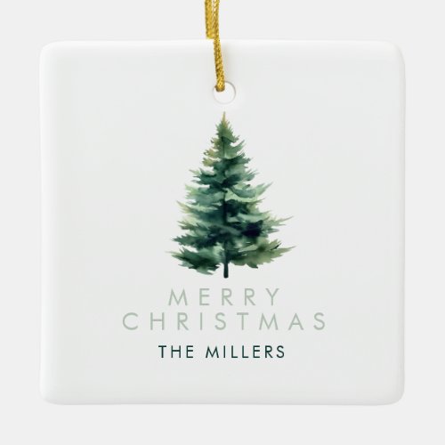 Minimalist Pine Tree Green Christmas Holiday Ceramic Ornament
