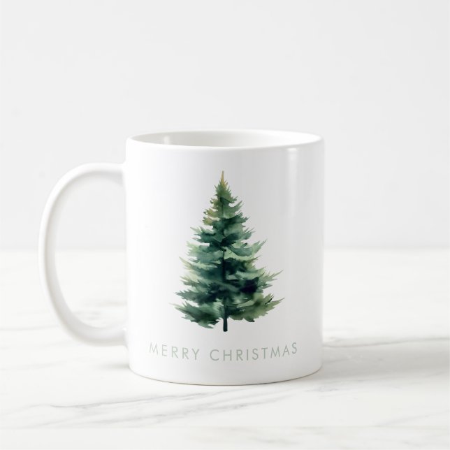 Minimalist Pine Tree Green Christmas Holiday Coffee Mug (Left)