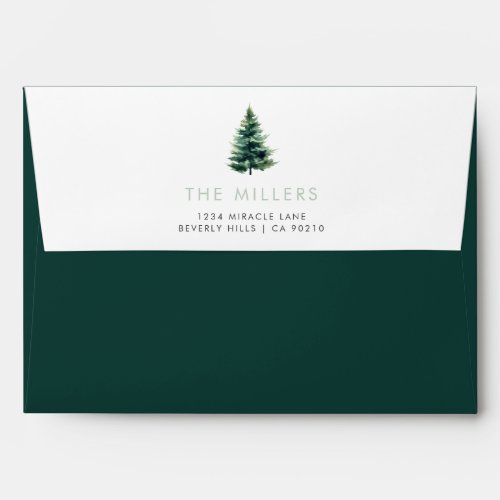 Minimalist Pine Tree Green Christmas Holiday Envelope