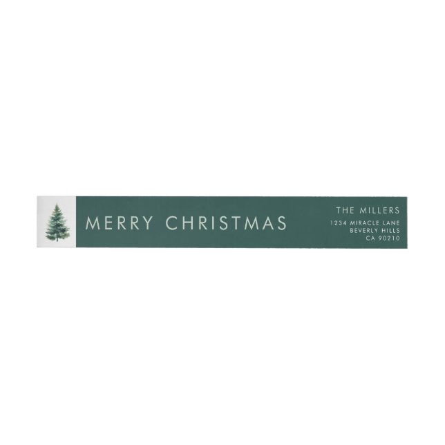 Minimalist Pine Tree Green Christmas Holiday Wrap Around Label (Individual)