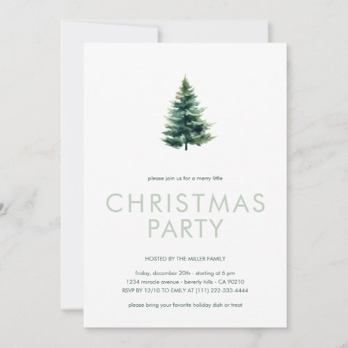 Minimalist Pine Tree Green Christmas Party Invitation