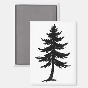 Minimalist Pine Tree – Ink Brush Forest Design on Magnet