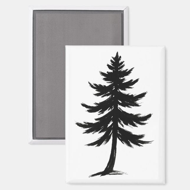 Minimalist Pine Tree – Ink Brush Forest Design on Magnet (Front/Back)