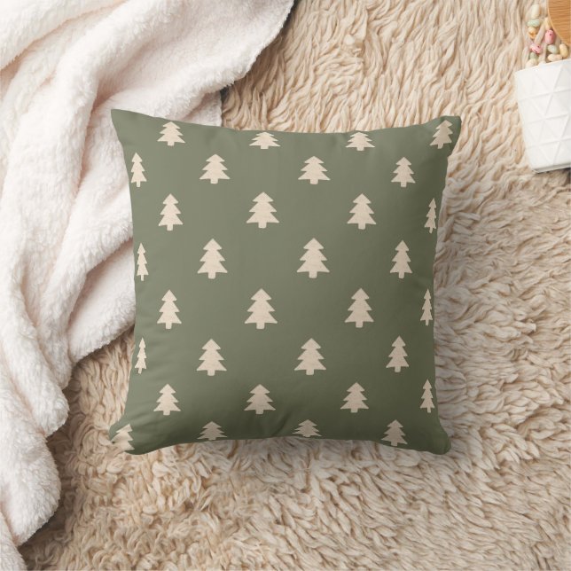 Minimalist Pine Tree Neutral Boho Farmhouse Winter Throw Pillow (Blanket)