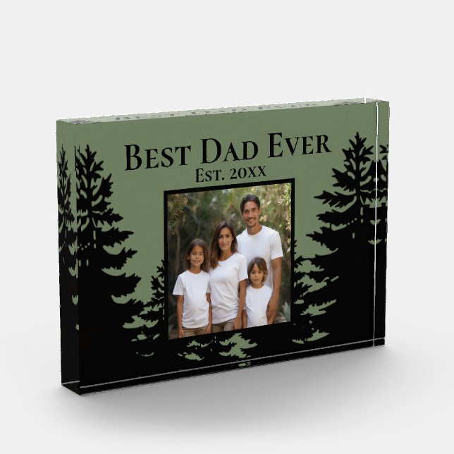 Minimalist pine tree personalize Best Dad Ever Photo Block (Left)
