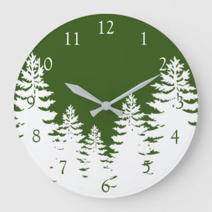 Minimalist pine tree silhouette personalize  large clock