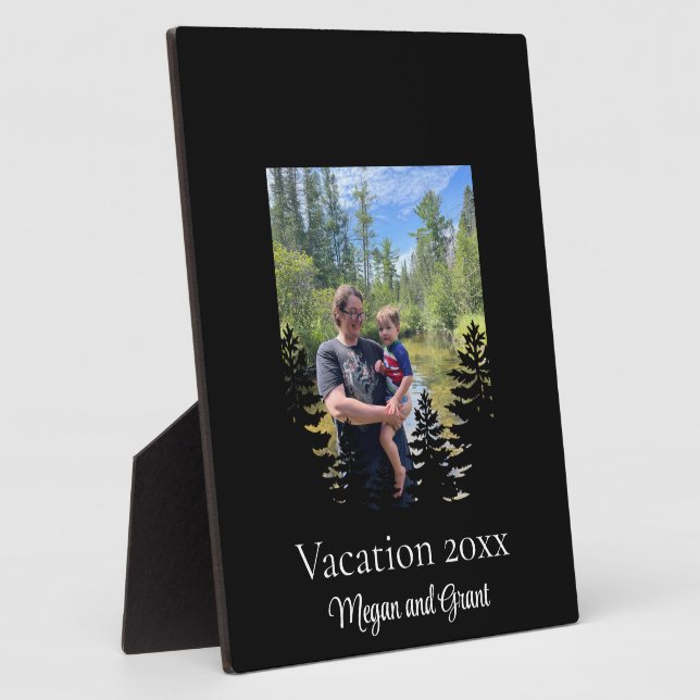 Minimalist pine tree silhouette personalize photo  plaque (Side)