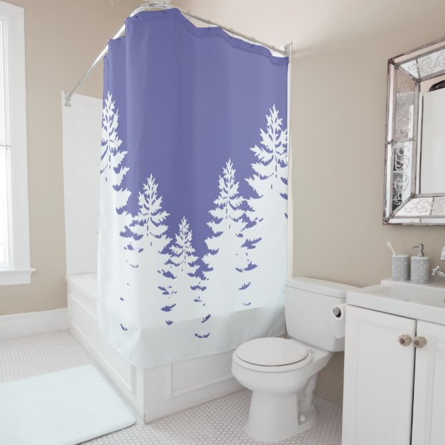 Minimalist pine tree silhouette shower curtain (In Situ)