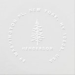 Minimalist Pine Tree Simple Round Return Address Embosser<br><div class="desc">This simple round return address design features a pine tree with your family name below,  encircled by your return address in modern typography. Perfect stamp for your Christmas holiday mail!</div>