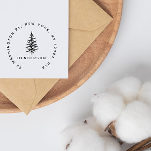 Minimalist Pine Tree Simple Round Return Address Rubber Stamp