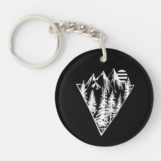 Minimalist pine trees forest scene keychain (Front)