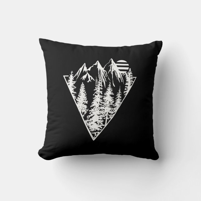 Minimalist pine trees forest scene throw pillow (Front)