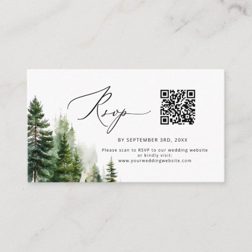 Minimalist pine trees QR code wedding RSVP Enclosure Card