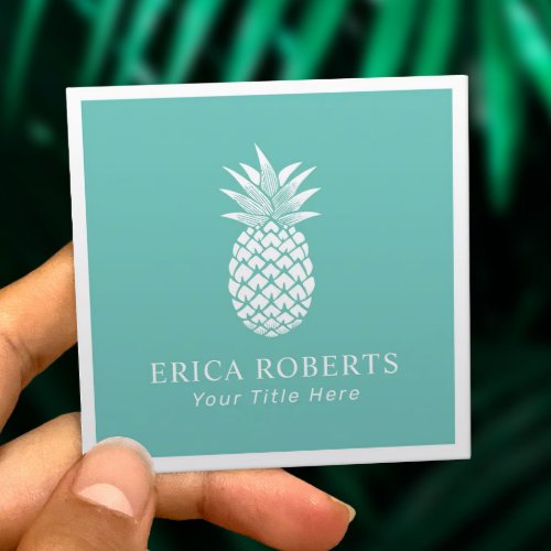 Minimalist Pineapple Logo Turquoise Square Business Card