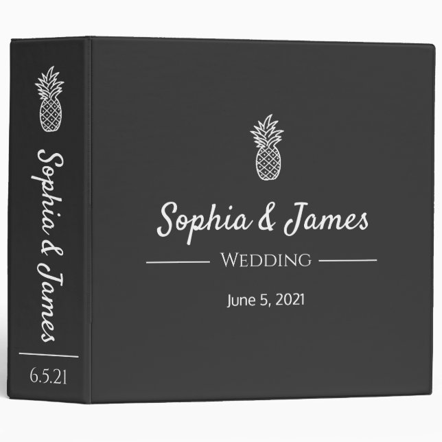 Minimalist Pineapple Photo Wedding Album 3 Ring Binder (Front/Spine)