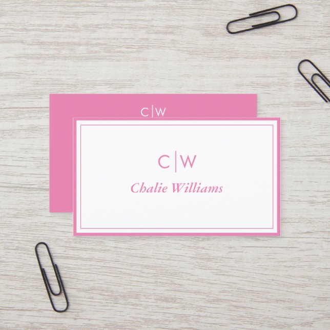 Minimalist pink 2 Borders Business Card (Front/Back In Situ)