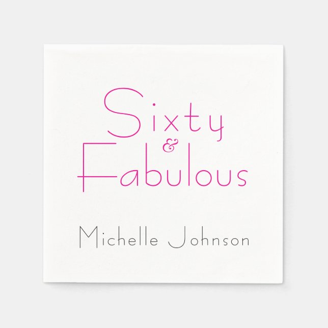 Minimalist Pink 60 & Fabulous 60th Birthday Party Napkins (Front)