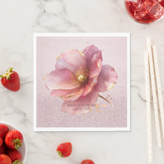 Minimalist Pink and Gold Poppy Wedding Napkins