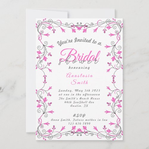Minimalist Pink and Grey Bridal Shower Invitation