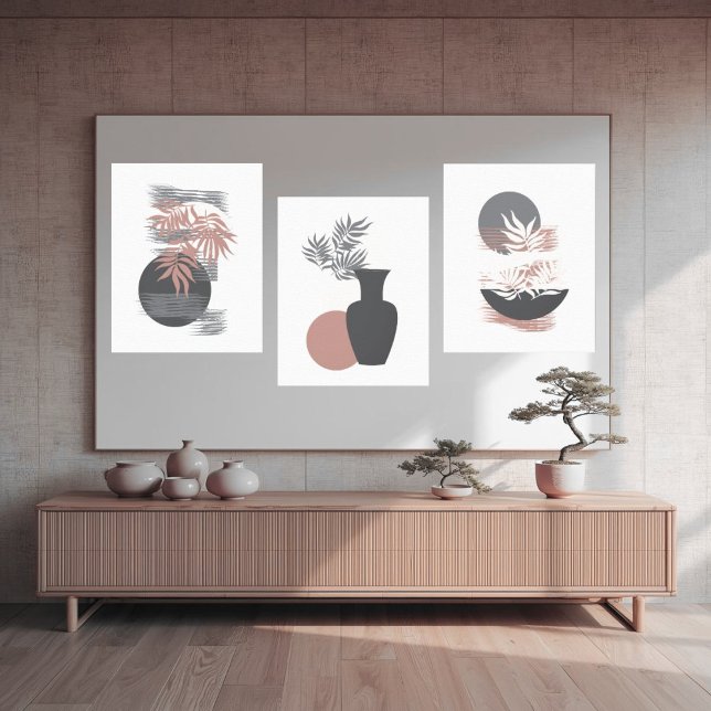 Minimalist Pink and Grey Canvas Wall Art (A lovely minimalistic, geometric canvas art set perfect for decorating your home, office or business)