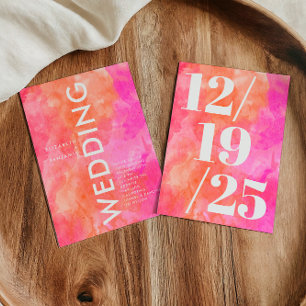 Minimalist Pink and Orange Bold Chic Wedding Invitation
