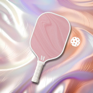 Minimalist Pink and White Modern Monogram Pickleball Paddle