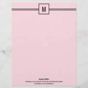 Minimalist Pink and White Monogrammed Letterhead