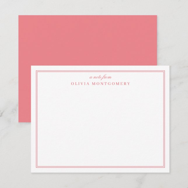Minimalist Pink and White Name Personal Note Card (Front/Back)