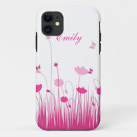 Minimalist Pink and White Poppies Meadow Name