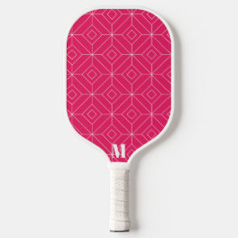 Minimalist Pink and White Sparkle Modern Monogram Pickleball Paddle