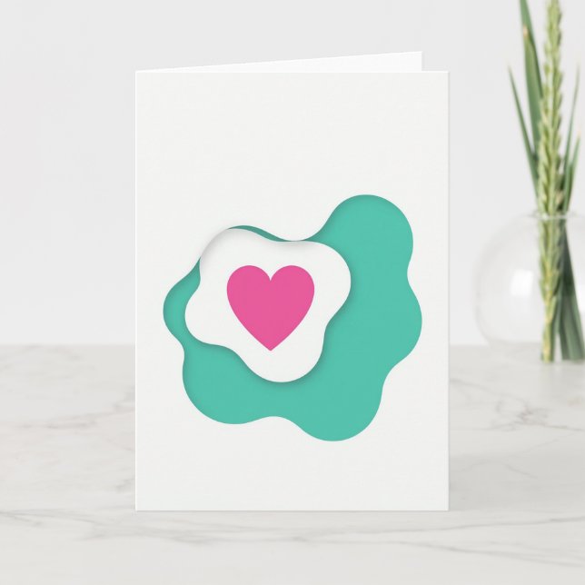 Minimalist Pink Aqua Heart Card (Front)