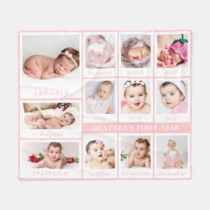 Minimalist Pink Baby's First Year Photos Fleece Blanket