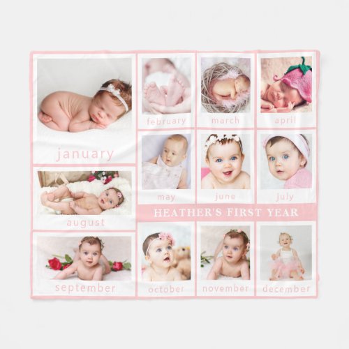 Minimalist Pink Babys First Year Photos Fleece Blanket