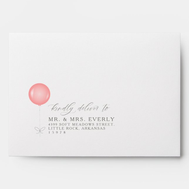 Minimalist Pink Balloon Girl Baby Shower Envelope (Front)