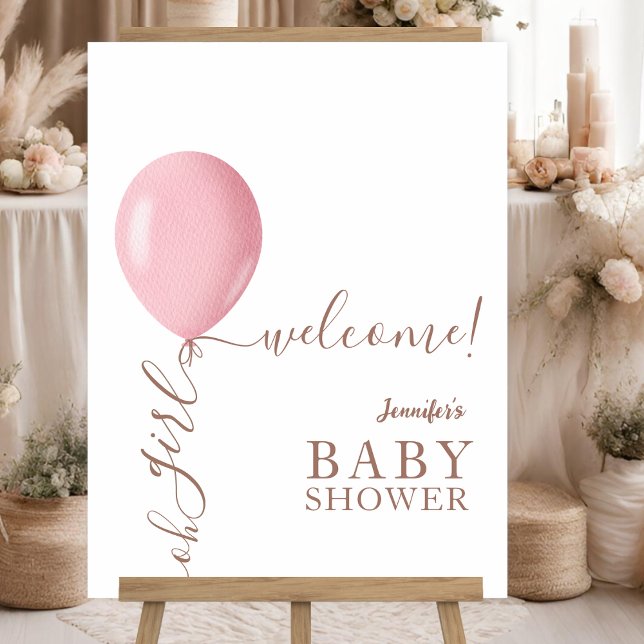 Minimalist Pink Balloon Oh Girl Baby Shower Foam Board (Creator Uploaded)
