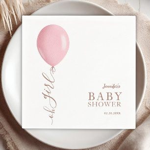 Minimalist Pink Balloon Oh Girl Baby Shower Napkins