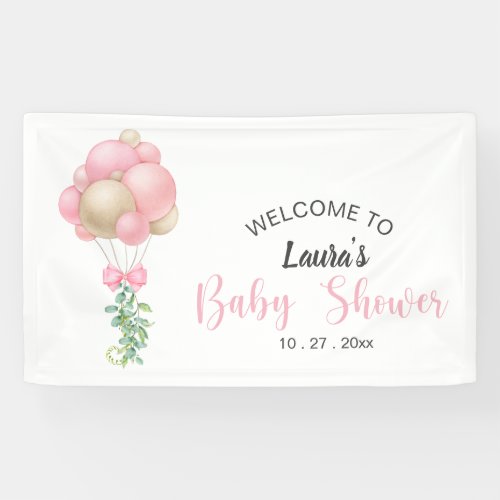 Minimalist Pink Balloons Girl Baby Shower Banner