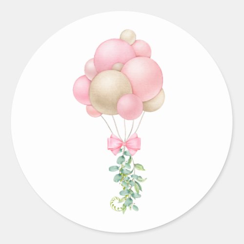 Minimalist Pink Balloons Girl Baby Shower Classic Round Sticker