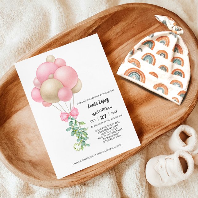 Minimalist Pink Balloons Girl Baby Shower Invitation (Creator Uploaded)