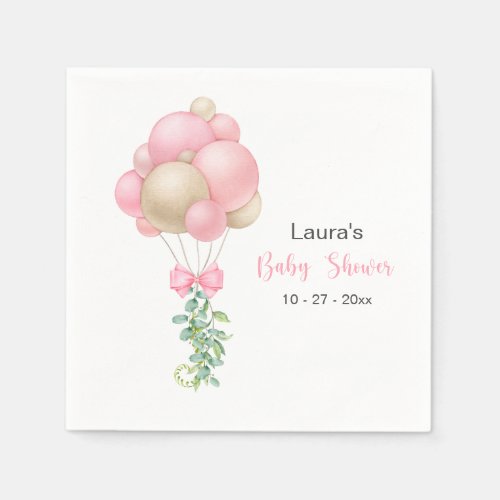 Minimalist Pink Balloons Girl Baby Shower Napkins